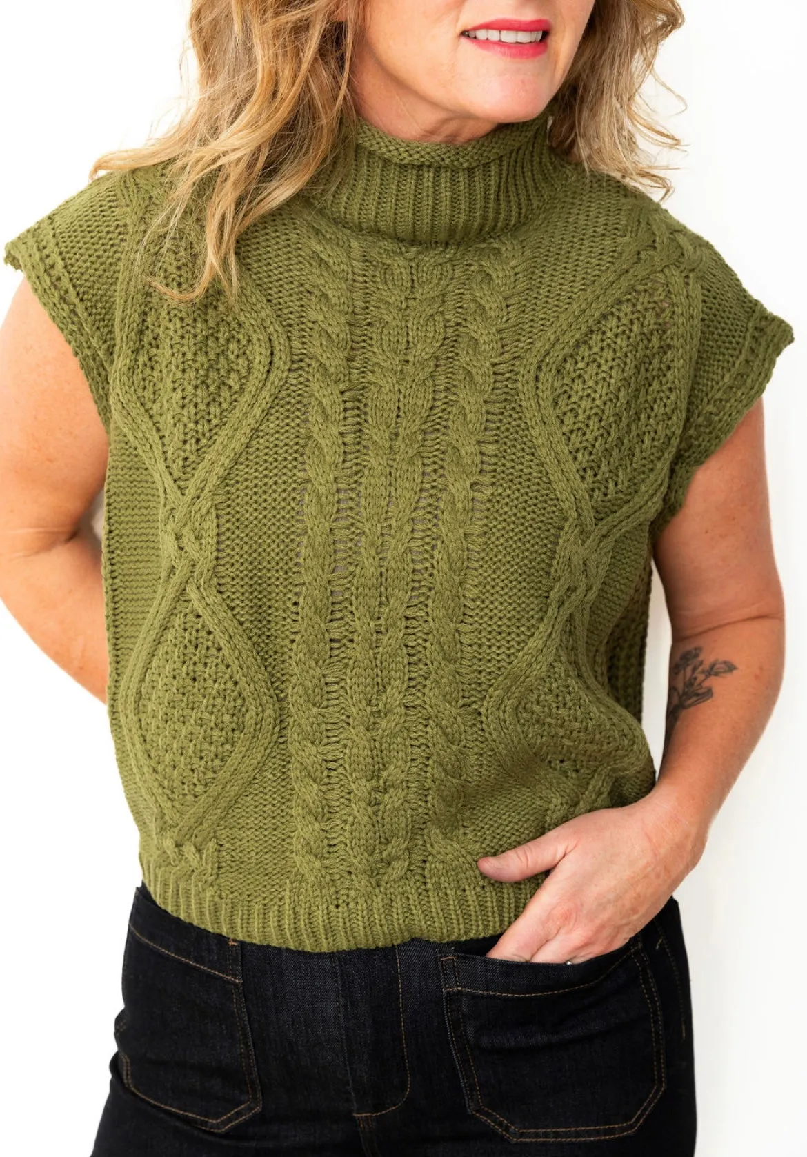 Sleeveless Mock Neck Sweater Top - Olive