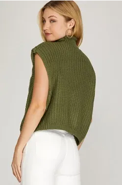 Sleeveless Mock Neck Sweater Top - Olive