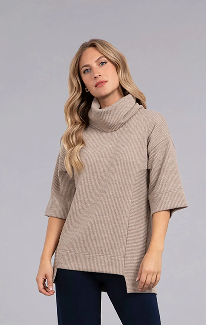 Step Hem Elbow Sleeve Rib Sweater