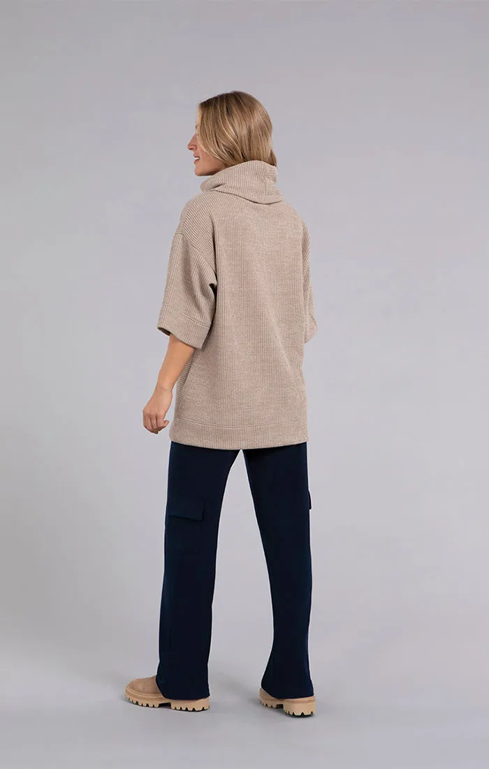 Step Hem Elbow Sleeve Rib Sweater