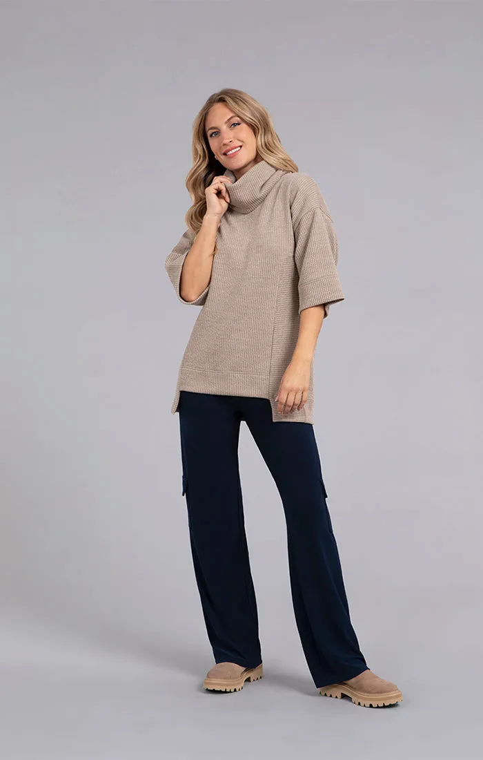 Step Hem Elbow Sleeve Rib Sweater