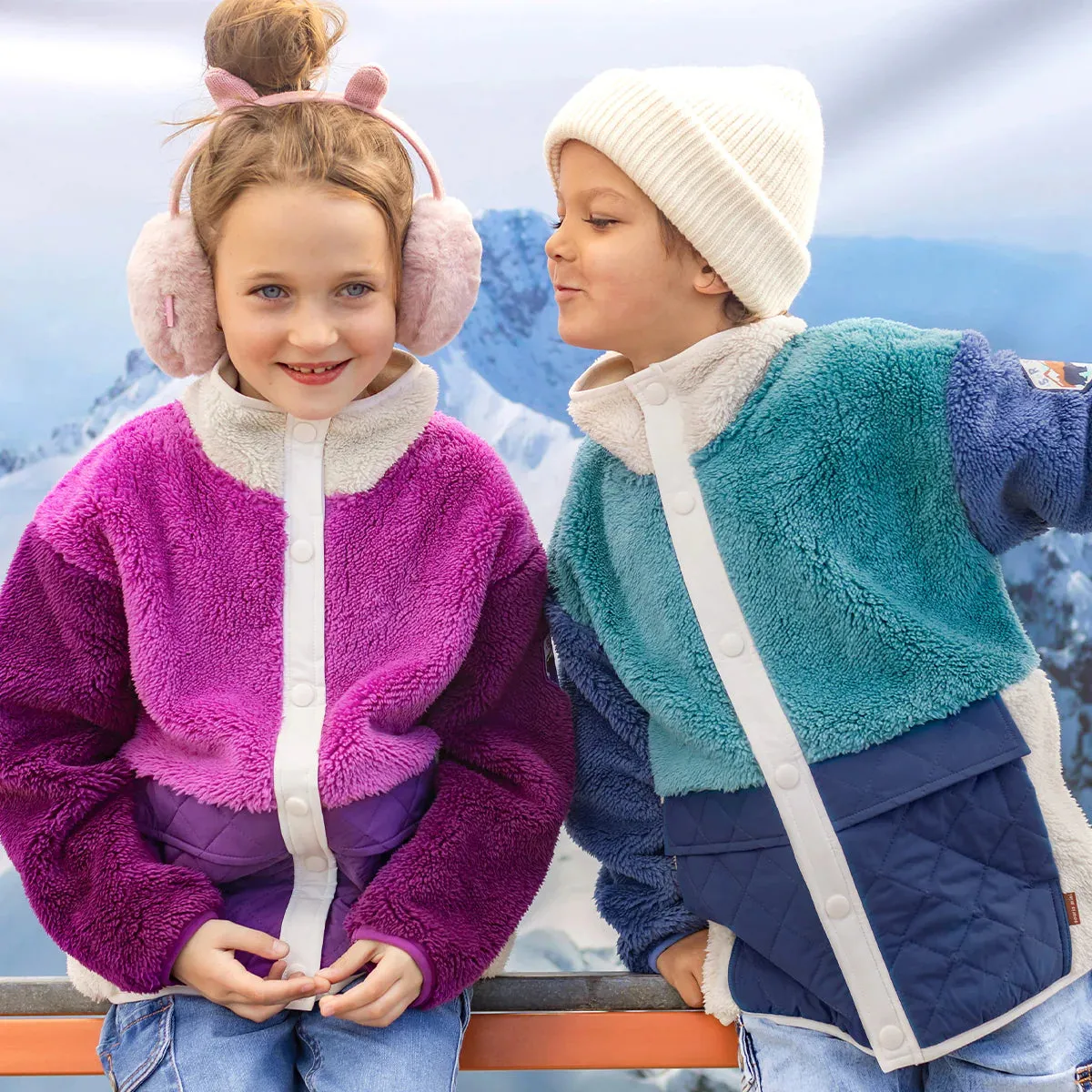 The Sherpa High Neck Jacket - Turquoise   Blue - KIDS