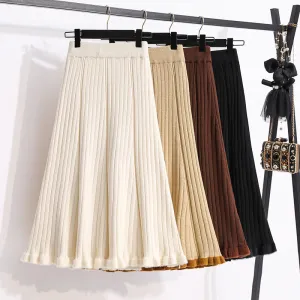 Thick Knitted Mid-Length High Waist Skirt