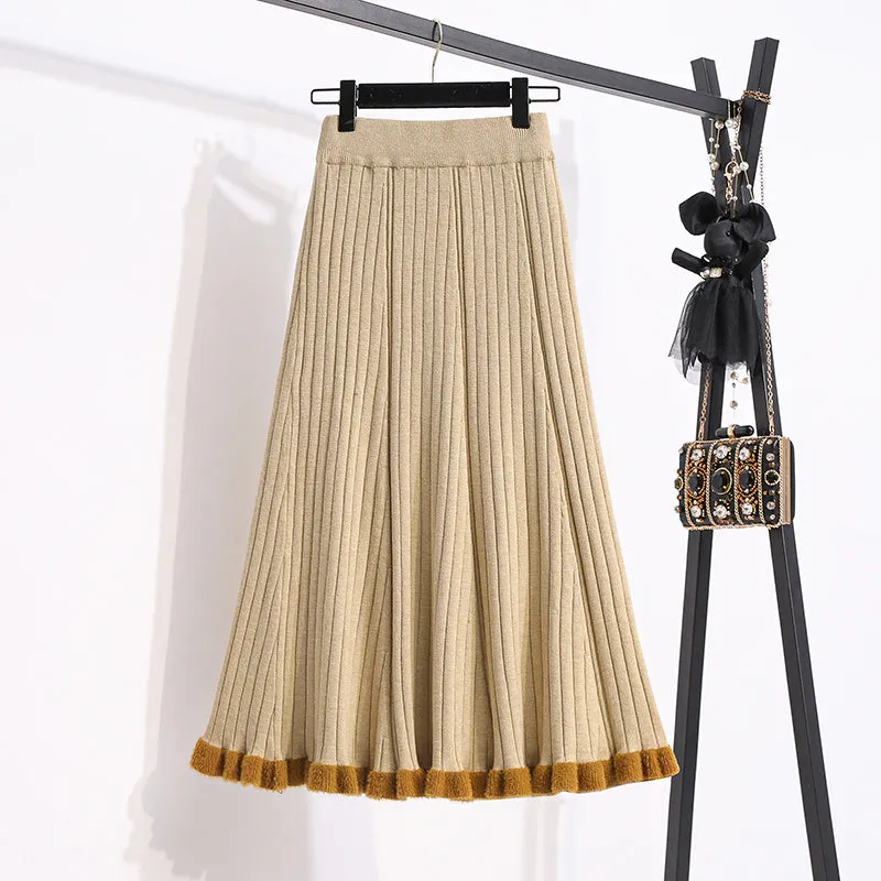 Thick Knitted Mid-Length High Waist Skirt