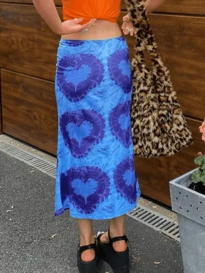 Tie-Dye Heart Wrap Midi Skirt