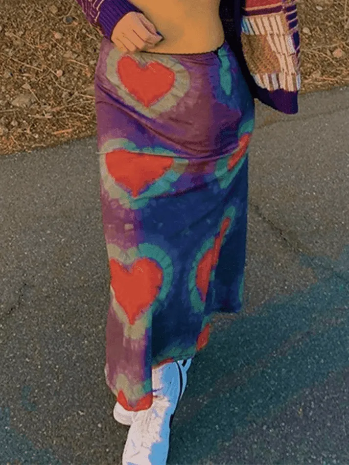 Tie-Dye Heart Wrap Midi Skirt