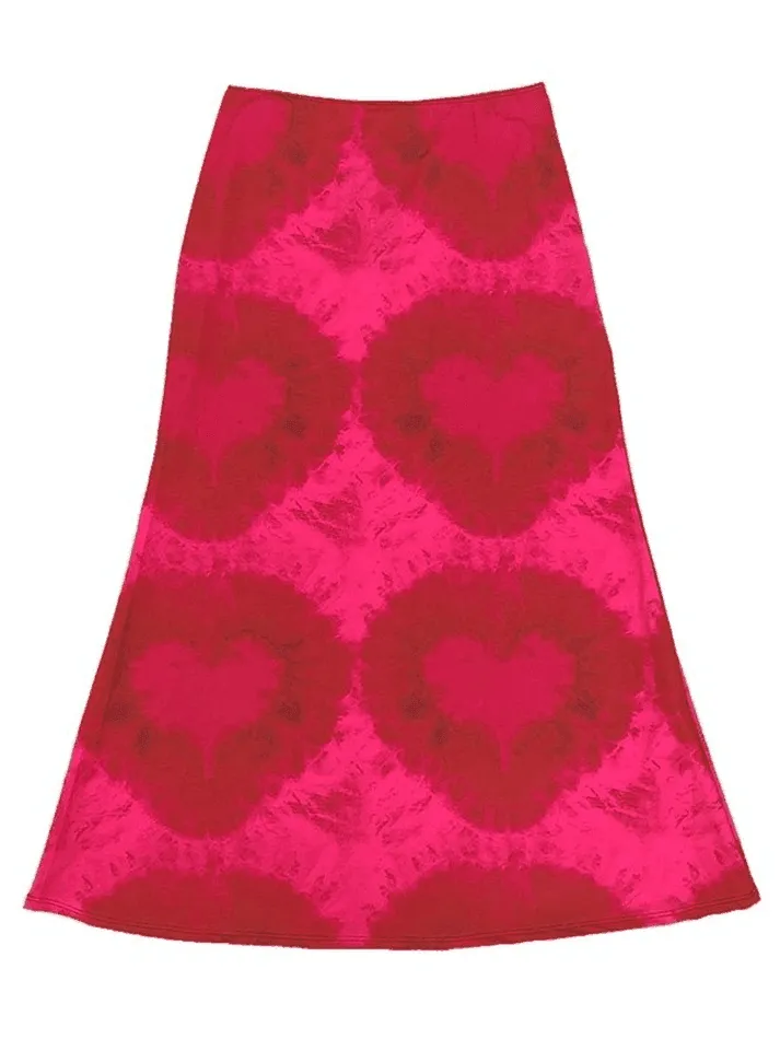 Tie-Dye Heart Wrap Midi Skirt