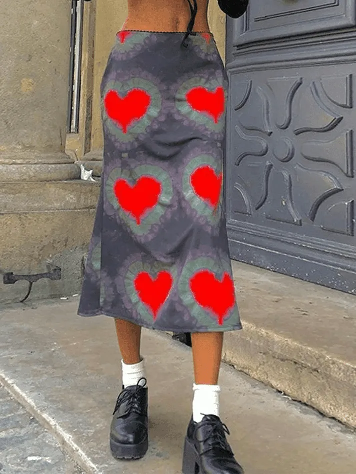 Tie-Dye Heart Wrap Midi Skirt