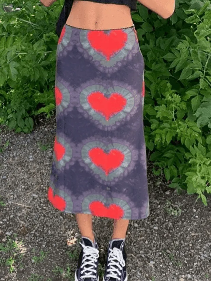 Tie-Dye Heart Wrap Midi Skirt