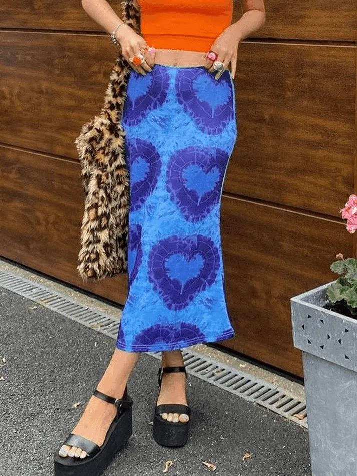 Tie-Dye Heart Wrap Midi Skirt