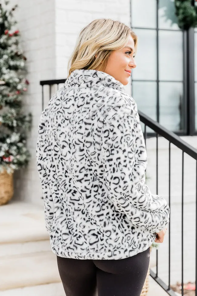 Too Much Fun Fuzzy Black And Ivory Leopard Print Quarter Zip FINAL SALE