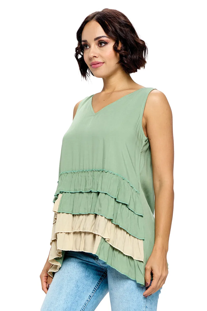 Top Tiered Ruffled Colorblock