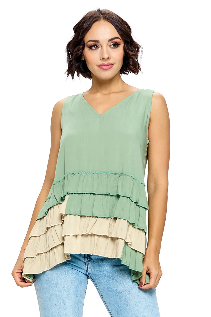 Top Tiered Ruffled Colorblock