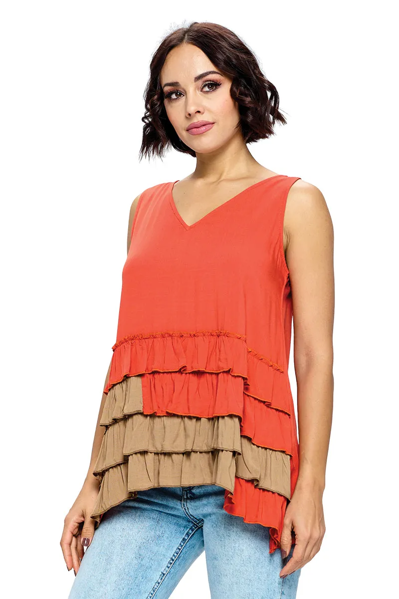 Top Tiered Ruffled Colorblock