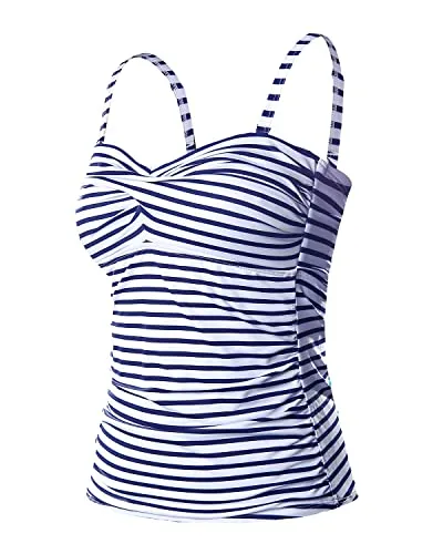 Twist Front Bandeau Tankini Top Women's Tummy Control Bathing Suit Top