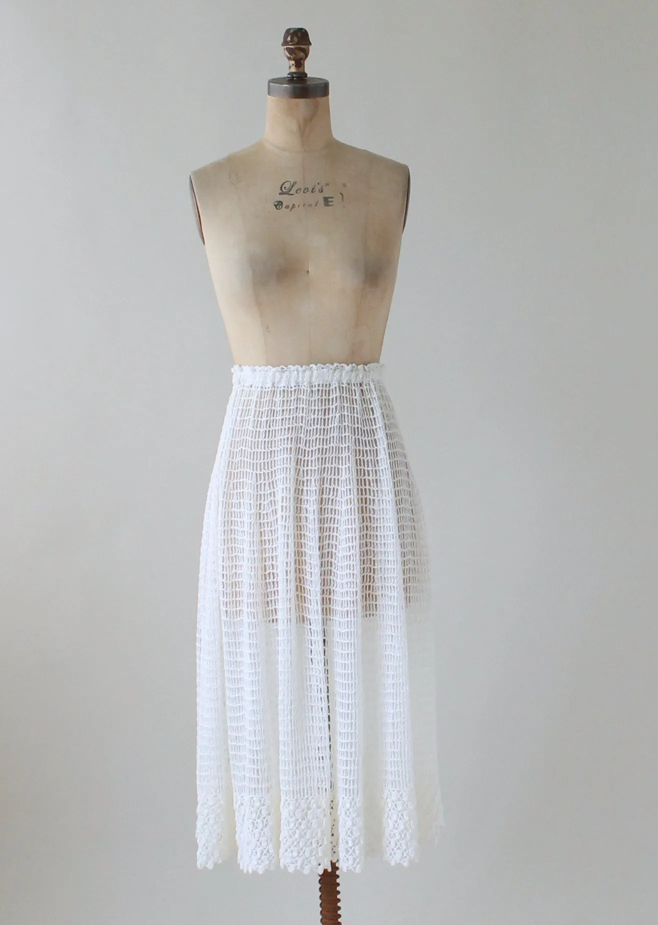 Vintage 1970s White Crochet Knit Skirt