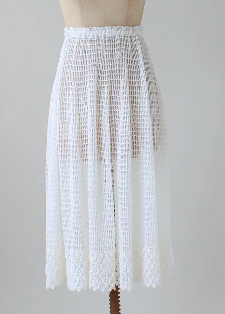 Vintage 1970s White Crochet Knit Skirt