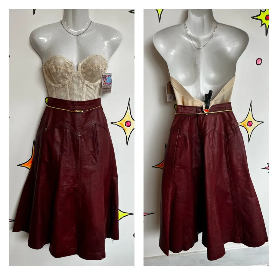 Vintage 70s | Etienne Aignes Brown Leather Boho Western Prairie Skirt | Small