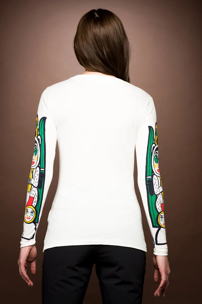 White Dove Long Sleeve Tee-Totem Print Sleeve