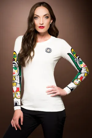 White Dove Long Sleeve Tee-Totem Print Sleeve